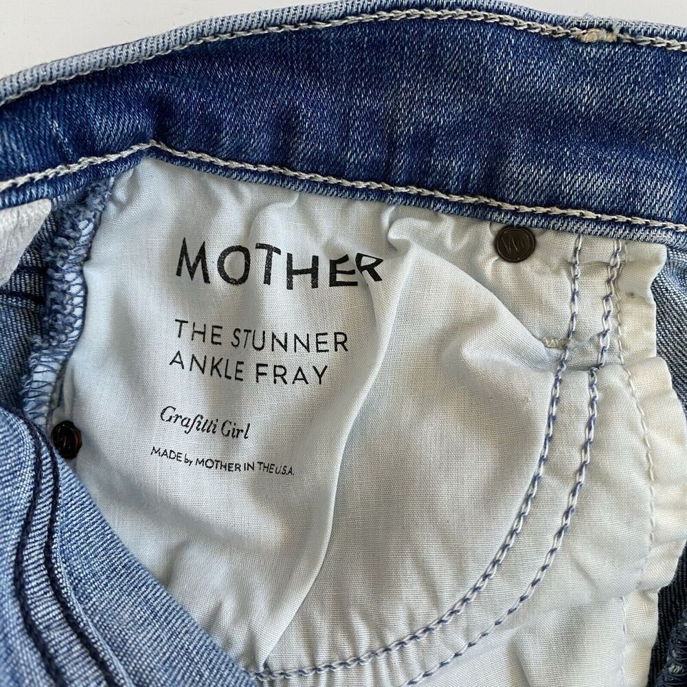MOTHER Jeans Womens 28 Stunner Ankle Fray Graffiti Girl Medium Wash Button Fly - Picture 14 of 15